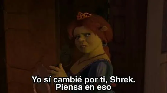 Fiona reprochando a Shrek que ella sí cambió por él –aunque nadie se lo pidió.