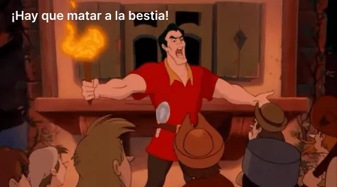 Gastón avivando a una multitud enfurecida para asesinar a la bestia