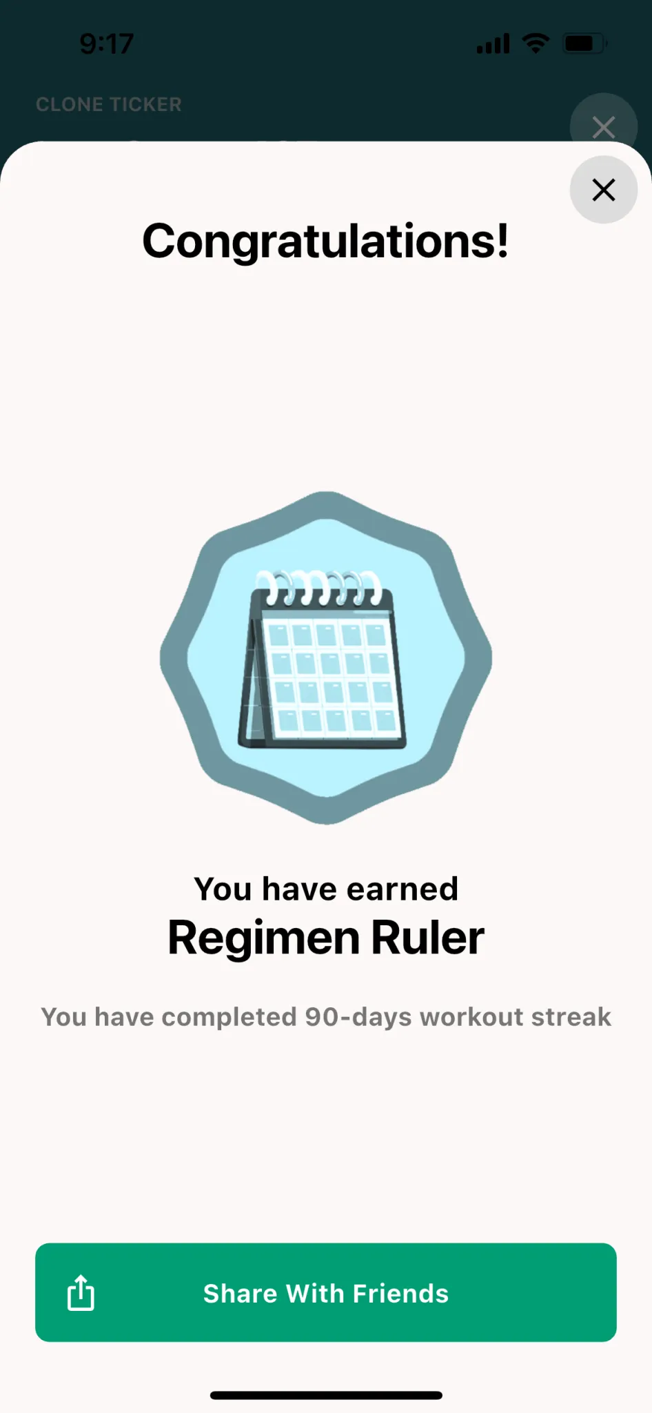 Pantalla de la aplicación Propel en la que otorgan medallas cada que logras una meta.